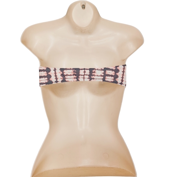 NEW NINETY SIX DEGREES Gray Pink Tie Dye Front Zipper Strapless Bikini Top M - Picture 3 of 9